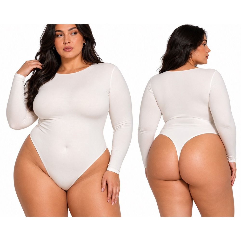 SKIMS Essential Crew Neck Long Sleeve Bodysuit Marble 4X/5X